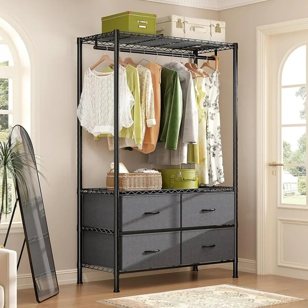 Clothes Rack, Clothing Rack 450LBS Garment Closet Rack Drawers Heavy Duty Clothes Racks for Hanging, DIY Wardrobe Black