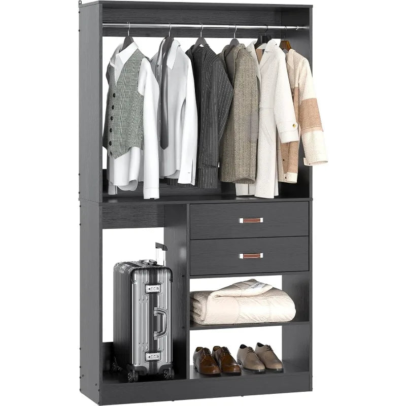 Freestanding Closet System with Suitcase Storage, 40 Inches Stand-Alone Wardrobe 80'' Height Adjustable Cloth Garment Rack