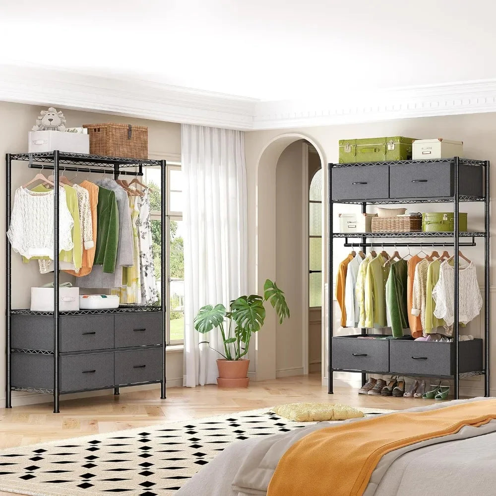 Clothes Rack, Clothing Rack 450LBS Garment Closet Rack Drawers Heavy Duty Clothes Racks for Hanging, DIY Wardrobe Black