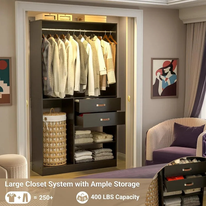 Freestanding Closet System with Suitcase Storage, 40 Inches Stand-Alone Wardrobe  80'' Height Adjustable Cloth Garment Rack