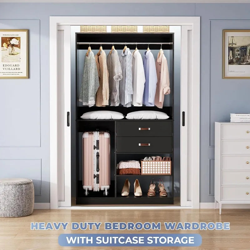 Freestanding Closet System with Suitcase Storage, 40 Inches Stand-Alone Wardrobe  80'' Height Adjustable Cloth Garment Rack