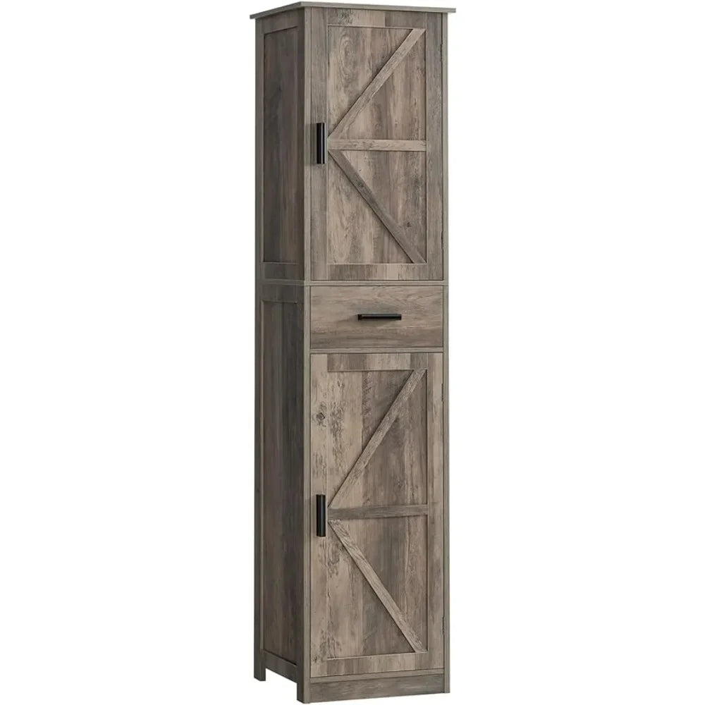 Bathroom Storage Cabinet with 2 Doors & 1 Drawer, Tall Bathroom Cabinet with 6 Shelves, for Bathroom, Living Room,Rustic Oak